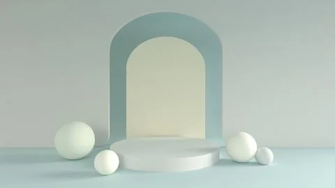3D Render White circle podium on yeloow cream background for premium object Stock Illustration