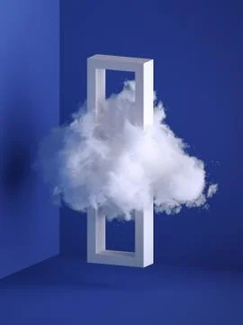 3d render, white cloud flying through the rectangular frame. 스톡 일러스트