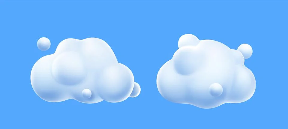 3d render white clouds, fluffy spindrift eddies Illustrazione stock