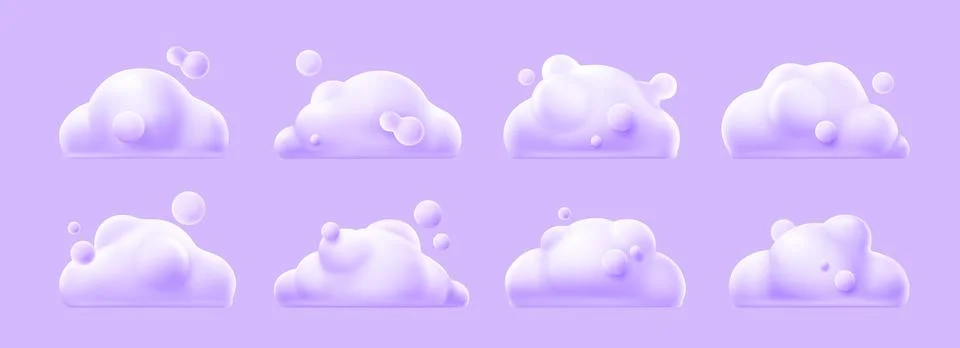 3d render white clouds, fluffy spindrift eddies Illustrazione stock