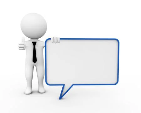 3d render of a white figure with a tie and a blank cloud - empty space for te Illustrazione stock