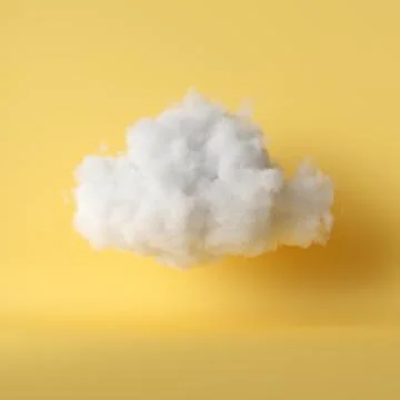 3d render, white fluffy cloud levitating inside the room. Illustrazione stock