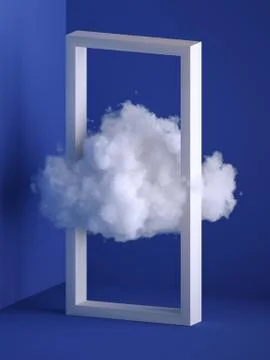 3d render, white fluffy cloud flying through the rectangular frame. Stock Illustration