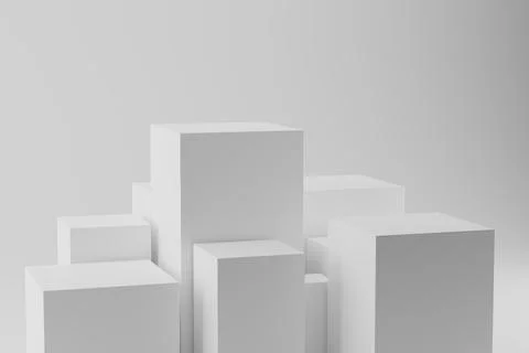 3d render of white geometric cubes. Abstract background Foto stock