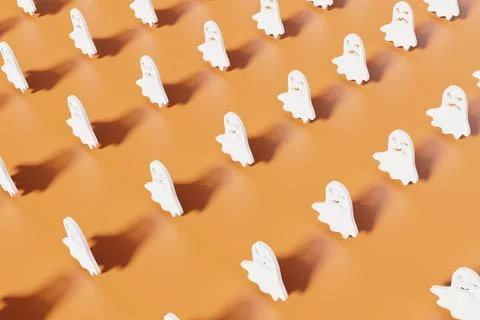 3d render white ghost silhouettes on an orange background. Modern creative 3d Stock Photos
