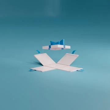 3d render of White gift box with blue ribbon on blue studio for advertising disp Stock Illustration
