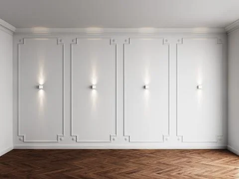 3d render of white interior with panels on wall Stock Illustration