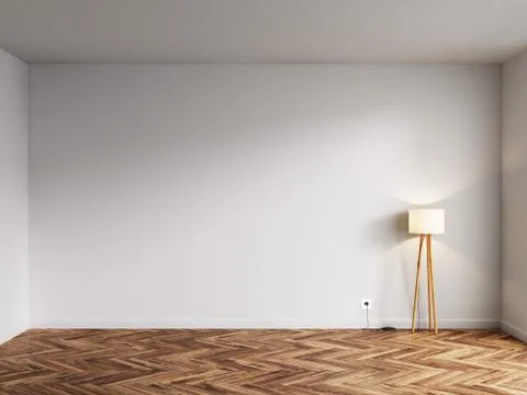 3d render of white interior with wood floor and floor lamp Stock Illustration