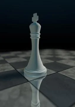 3D render of white king chess piece alone on a chess board 3 Stock Illustration