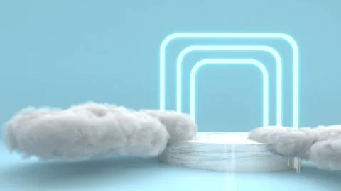 3D Render white marble object podium on blue background 库存照片