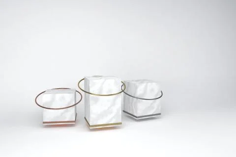 3D render of white marble podium on white background. Accents of gold, silver an Ilustración de archivo