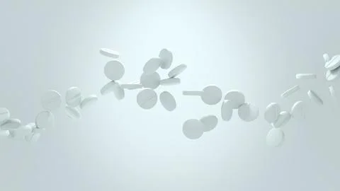 3D render of white pharmaceutical tablets in mid-air, dynamically floating .. Stock Illustration