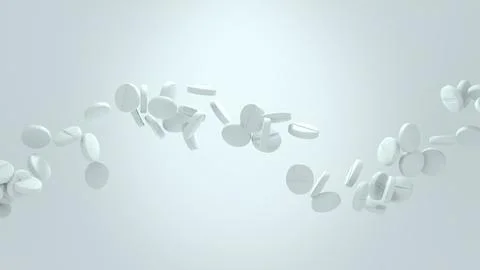 3D render of white pharmaceutical tablets in mid-air, dynamically floating .. Stock Illustration