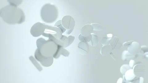 3D render of white pharmaceutical tablets in free fall, dynamically suspend.. 스톡 일러스트