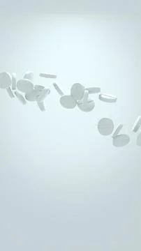 3D render of white pharmaceutical tablets falling in mid-air against a soft.. Stock Illustration