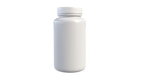 3d render of white plastic bottle with pills isolated Illustrazione stock