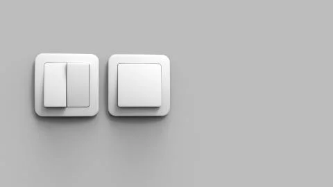 3d render of white plastic switches panel on a gray wall with space for text Stock Illustration