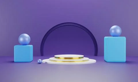 3d render white podium with blue box and ball for show presentation 스톡 일러스트