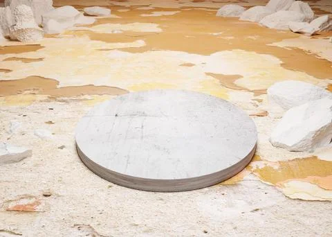 3d render of a white product presentation stage on stone plateau for product mar Stock Illustration