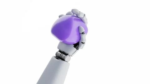 3d render of a white robotic hand squeezing a stress ball. Stock Illustration