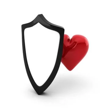 3d render of white shield and red heart behind Stock Illustration