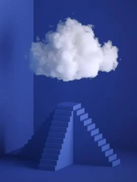 3d render, white soft cloud above the pyramid pedestal Stock Illustration