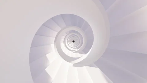 3d render of white spiral staircase with sun light and shadow and reflections Stock Footage 253028503