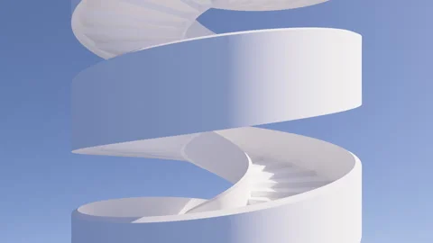 3d render of white spiral staircase in heaven with sun light day Video stock 253660273