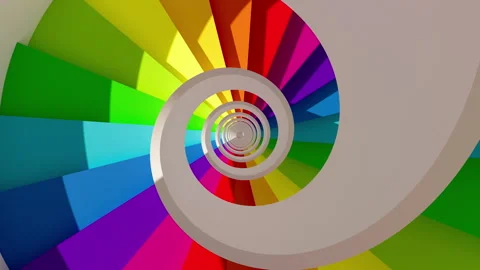 3d render of white spiral staircase in rainbow colors. infinite rotating Stock Footage 284173226