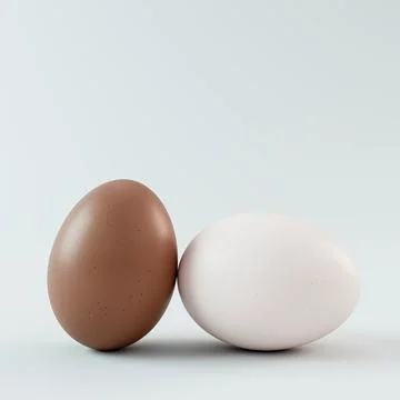3D Render of a Whole Brown Egg Above a Fried Egg isolated on white background Ilustração Stock