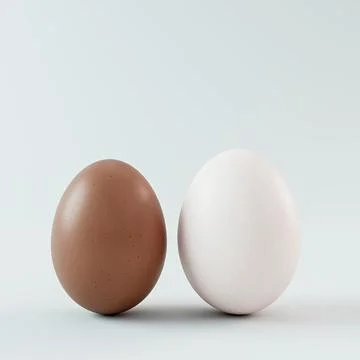 3D Render of a Whole Brown Egg Above a Fried Egg isolated on white background Ilustração Stock