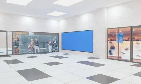 3d render of the windows of shops inside a shopping mall Stock Illustration