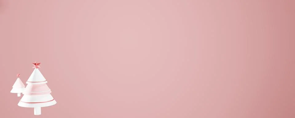 3d render. Winter composition. Christmas trees on a pink xmas background .3d Stock Illustration