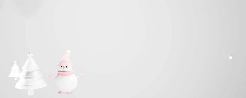 3d render. Winter composition. Snowman and Christmas trees on a white xmas Stock Illustration