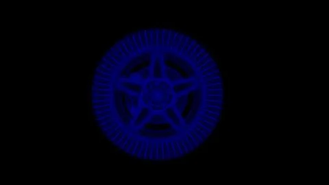 3d render Wireframe car wheel Front view isolated on black background Stock Illustration