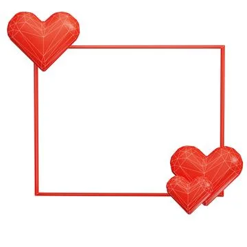 3d render of wireframe heart shape and frame love concept Stock Photos