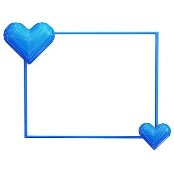 3d render of wireframe heart shape and frame love concept Stock Photos
