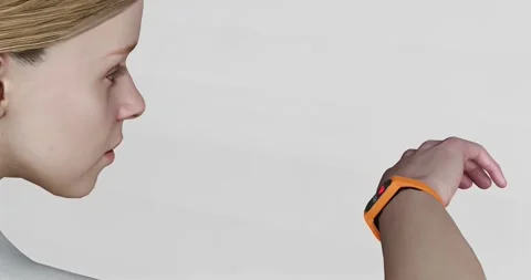 3d render of woman checking watch, exercise band or smart watch for heart r.. Stock Footage 268781284