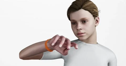 3d render of woman checking watch, exercise band or smart watch for heart r.. Stock Footage 268781314