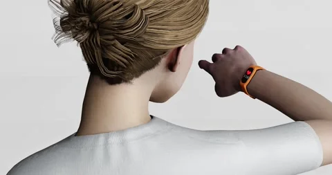 3d render of woman checking watch, exercise band or smart watch for heart r.. Stock Footage 268781316