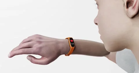 3d render of woman checking watch, exercise band or smart watch for heart r.. Stock Footage 268781338