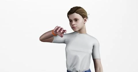3d render of woman checking watch,  wristband or smart watch for exercise, .. Stock Illustration
