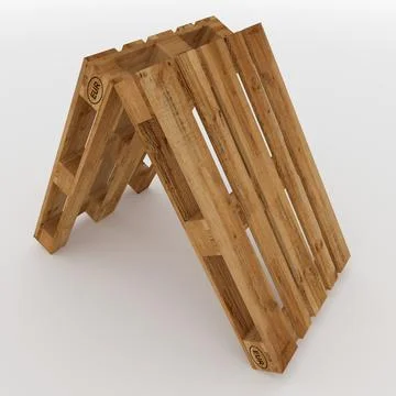 3D render of wooden crates forming a roof on a white surface Stock Illustration