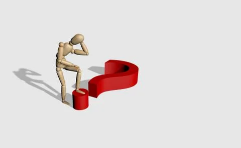 3D render wooden dummy look a question Stock Illustration