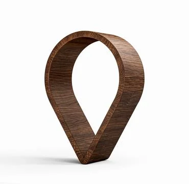 3D render of a wooden geolocation pin marker on a white background Stock Illustration