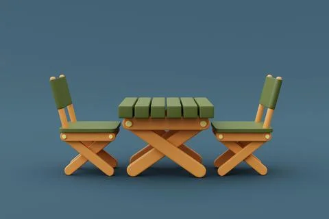 3d render of Wooden table isolated on blue background,Camping equipment,holid Stock Illustration
