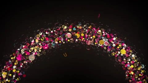 3D render word English, made of glowing and iridescent balls in the dark. Stock Footage 236090515