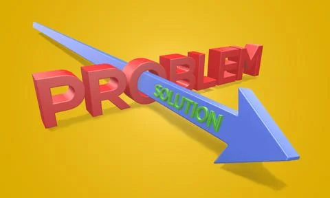 3d render of word problem and solution arrow. Concept of customer help and .. Stock Illustration