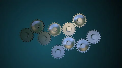 3d render of working process inside an engine with gold gears turning over dark Stock Footage 132821362