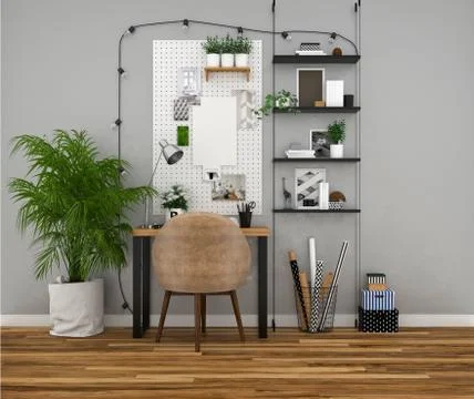 3D Render of Working Space Stock Illustration